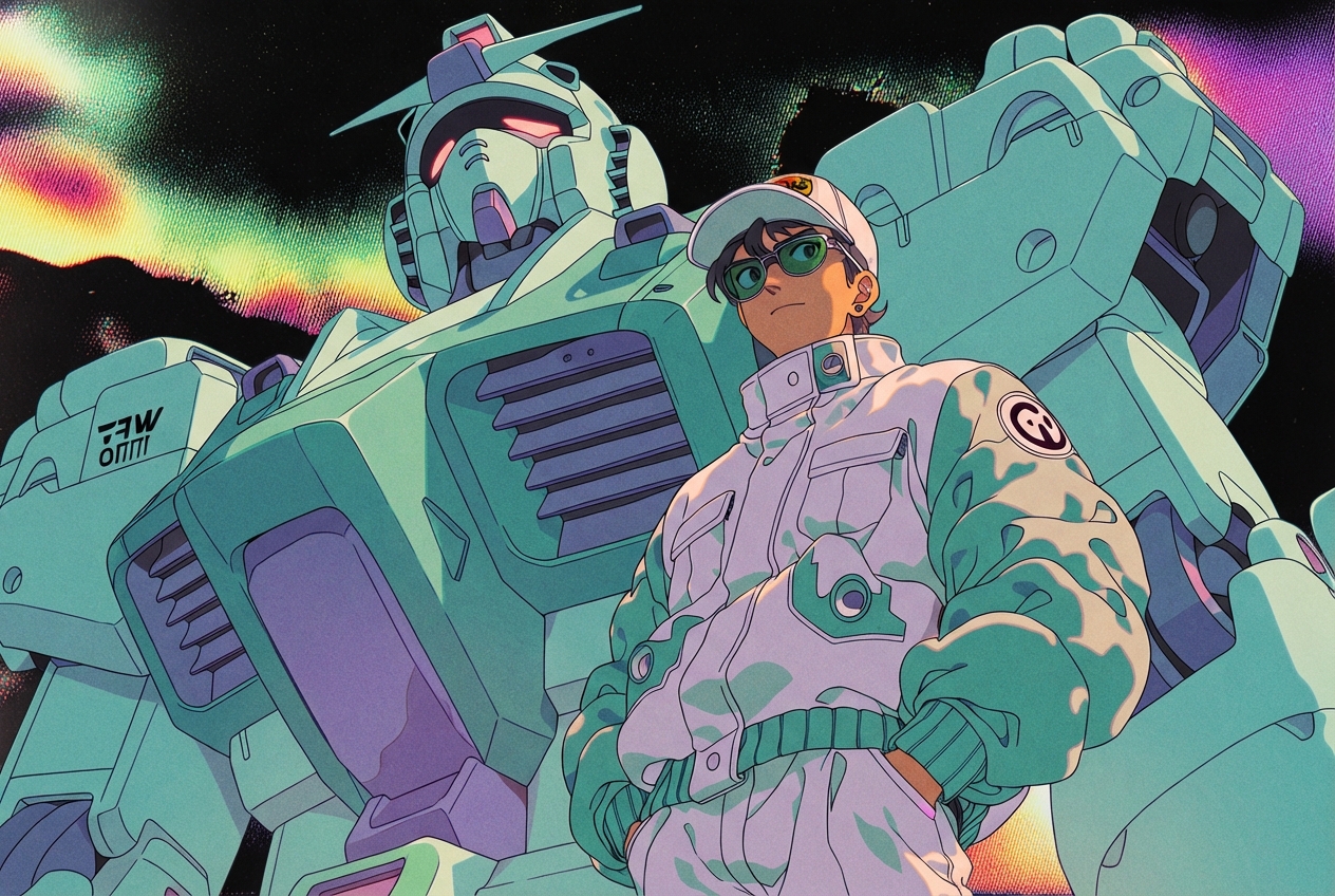 Gundam mech silhouette representing a cognitive exoskeleton for knowledge work
